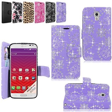 Cellularvilla Wallet Case for LG LS740 Volt Pu Leather Wallet Card Flip Open Pocket Case Cover Pouch (Purple Glitter)