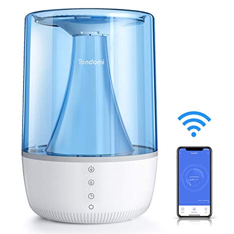 Smart Wi-Fi Humidifier for Home, Tendomi Cool Mist Humidifier with Top-Fill Design and Timer, 5-Colour Lights Essential Oil Diffuser, Quiet Ultrasonic Humidifier for Bedroom Baby Room, Work with Alexa