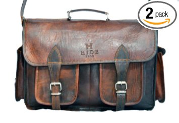 HIDE 1858 TM Genuine Leather Camera Office Satchel Bag 15"