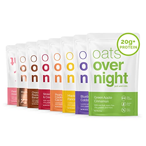 Oats Overnight - Party Pack Variety (8 Pack) High Protein, Low Sugar Breakfast - Gluten Free, Non GMO Oatmeal (2.7oz per pack)