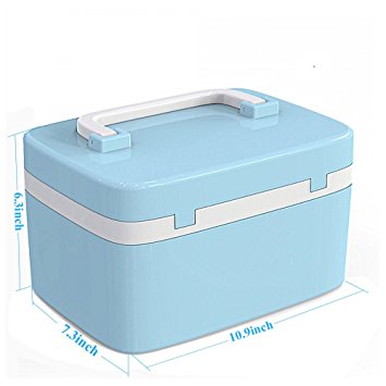 Makeup Storage Box Cosmetics Tools Container Lipsticks Storage Bin Coded Lock Makeup Organizers Kits with Adjustable Dividers,Cyan