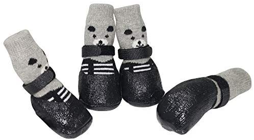 URBEST Dog Socks, 4Pcs Dog Shoes for Dogs Cat Socks Non-Slip Soles Adjustable Dog Cat Paw Socks Fit for Puppy and Small Dogs