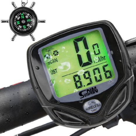 Zacroreg Bike ComputerOriginal Wireless Bicycle Speedometer with BacklightMulti Function Waterproof Bike Odometer Cycling with Compass Key Ring