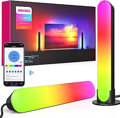 BOIROS Smart Led Light Bars, RGB lights Bars TV Backlights with 16 million colors 19 Scene Modes and Music Modes, Bluetooth App Remote Control for room decor, Gaming, Pictures, PC, TV Ambient Lighting