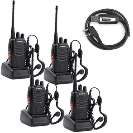 BaoFeng BF-888S Two Way Radio with Built in LED FlashLight (Pack of 4)   USB Programming Cable (1PC)