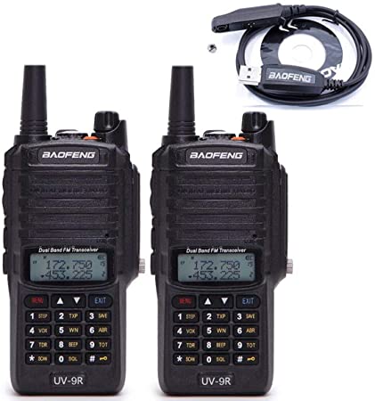 BaoFeng UV-9R Dustproof Waterproof IP67 Transceiver Walkie Talkie Two Way Radio with Programming Cable, 2 Pack