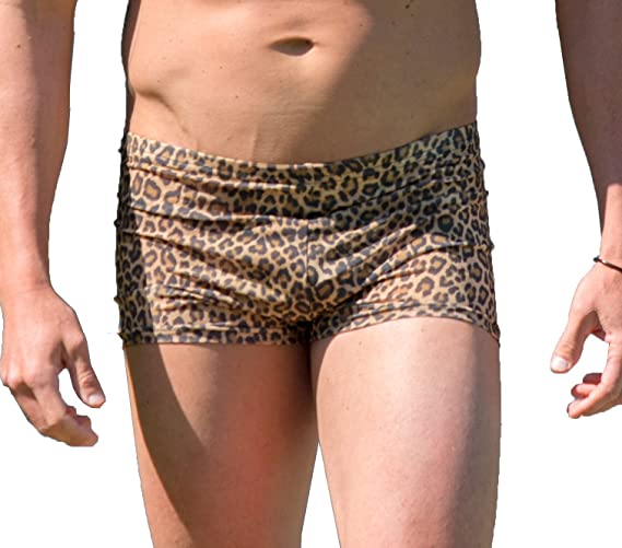 COOLTAN Men's Sun Through Hipster Swim Shorts Gold Cheetah