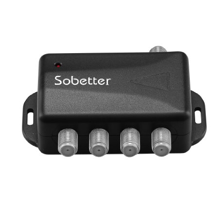 Sobetter 4 Port Distribution HDTV Antenna Splitter Amplifier Signal Booster 7dB Gain Cable Satellite TV Splitter for Outdoor/Indoor TV Antenna - Black Splitter 1 to 4