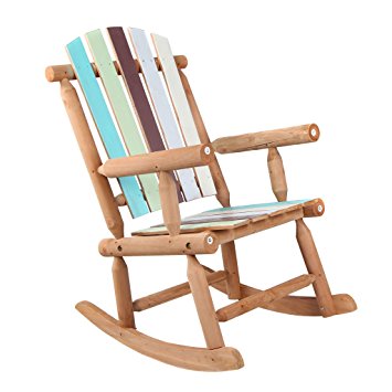 VH FURNITURE Wooden Rocking Chair Large Space Colorful Painted For Patio And Garden