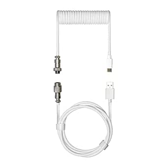 Cooler Master Coiled Cable Snow White with Detachable Metal Aviator Connector, Flexible Reinforced-Braided Nylon Cable, USB-A to USB Type-C Keyboards (KB-CWZ1)