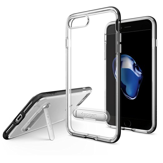iPhone 7 Plus Case, Spigen [Crystal Hybrid] Metal Kickstand [Black] Clear TPU / PC Frame Slim Dual Layer Premium Case for iPhone 7 Plus - (043CS20680)