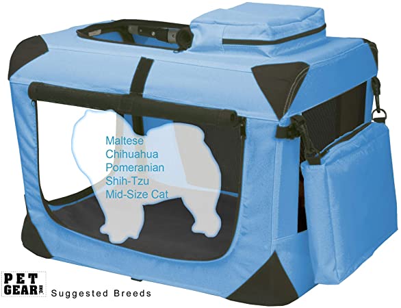 Pet Gear 3 Door Portable Soft Crate, Folds Compact for Travel in Seconds No Tools Required, Comes with Comfort Pad   Storage Bag, Steel Frame, Premium 600D Fabric, Indoor/Outdoor