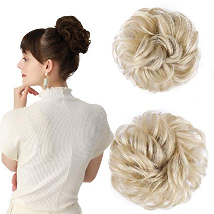 REECHO Women's Thick 2PCS Hair Scrunchies Made of Hair Curly Wavy Updo Hair Bun Extensions Messy Hairpieces