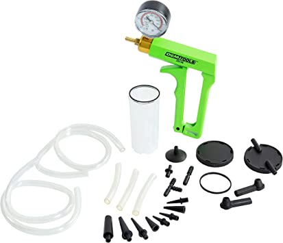 OEMTOOLS 25136 Automotive Tune-Up and Brake Bleed Kit w/Vacuum Gauge, No-Mess, No-Leak Brake Bleeder Kit Adapters, Green Hand Vacuum Tester