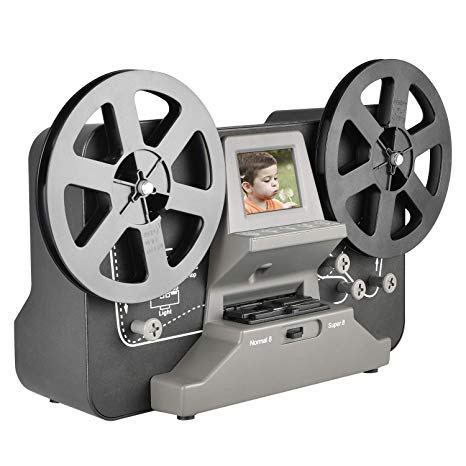 8mm & Super 8 Reels to Digital MovieMaker Film Sanner,Pro Film Digitizer Machine with 2.4" LCD, Black (Film 2 Digital Movie Maker&8mm Film Scanner) with 32 GB SD Card