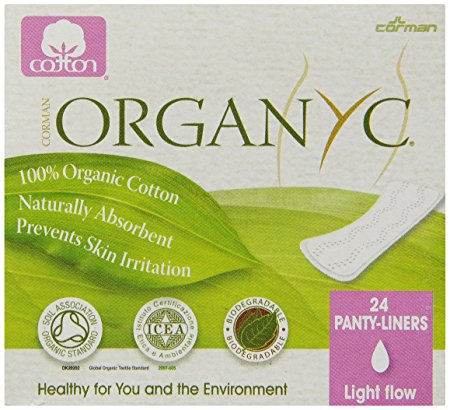 Organyc 100% Organic Cotton Panty Liners for Sensitive Skin, 24 count