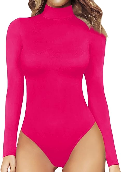 MANGOPOP Women's Mock Turtle Neck Long Sleeve Tops Bodysuit Jumpsuit