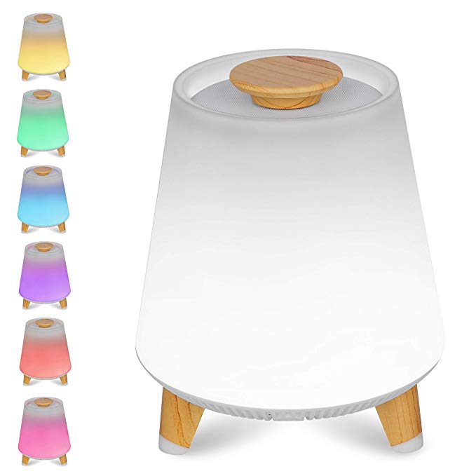 Smart Night Lamp Speaker,SPARKWAV 10W Table Light Bedside Wireless Bluetooth Sound Desk,Clocks,App Control,Countless colors