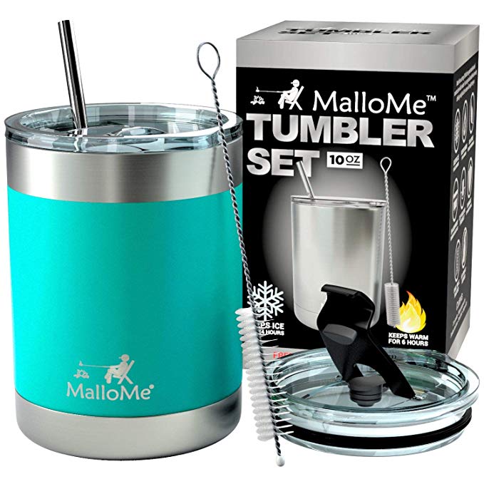 MalloMe Stainless Steel Vacuum Insulated 5-Piece Tumbler Set, Aquamarine Blue 10 oz