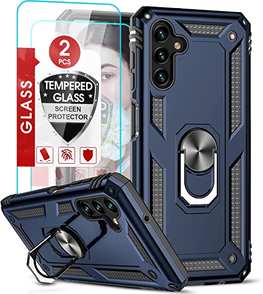 LeYi Samsung A13 5G Case, Galaxy A13 Phone Case with Stand and [2 Pack] Tempered Glass Screen Protectors, [Military-Grade] Rugged Case Cover with Magnetic Metal Ring for Galaxy A13 5G, Blue