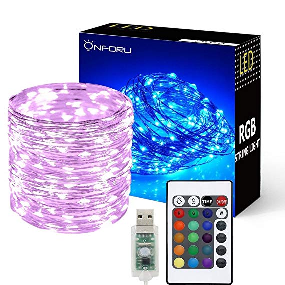 Onforu 33ft RGB Fairy Lights, 16 Colors Changing String Lights, 100 LED Starry Lights with Remote and Timer, USB Powered IP65 Waterproof Copper Wire Lights for Bedroom, Parties, Christmas, Decor