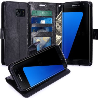 S7 Edge Case, LK Galaxy S7 Edge Wallet Case, Luxury PU Leather Case Flip Cover with Card Slots & Stand For Samsung Galaxy S7 Edge, BLACK