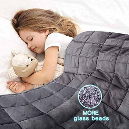 BoxLegend Weighted Blanket for Kids (5lbs 41''x60'',Single Size) Weighs About 30-60lbs,100% Cotton Heavy Blanket with Premium Glass Beads,Grey