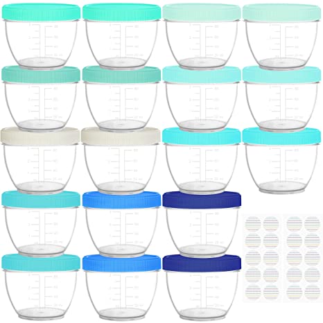 Youngever 18 Sets Baby Food Storage, 4 Ounce Baby Food Containers with Lids, 9 Coastal Colors, with Lids Labels