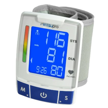 MeasuPro Easy Read Automatic Digital Wrist Blood Pressure Monitor with Heart Rate Detection, Two User Modes, Memory Recall and Large Backlit LCD Display