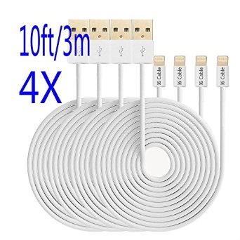 iPhone CableI6 CableTM 4-Pack 10Ft3m Extra Long Lightning To USB Cable iPhone 5 Cable iPhone 6 Cable 8-Pin Lightning Cable for iPhone 6 6Plus 6S 6SPlus 5 5S iPad Air iPad mini iPad 5