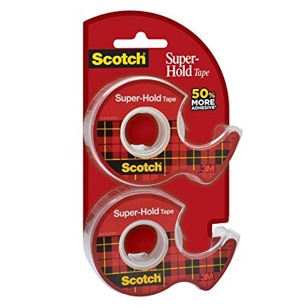 Scotch Super-Hold Tape, Standard Width, 50% More Adhesive, Clear Finish, Photo-Safe, 3/4 x 600 inches, 2 Dispensered Rolls (198DM-2)