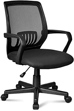 Giantex Office Chair Mid-Back Mesh Chair with Armrest, Ergonomic Desk Chair Lumbar Support & Sponge Cushion Executive Adjustable Stool Rolling Swivel Chair for Back Pain (22.5” x 22.5” x 40'')