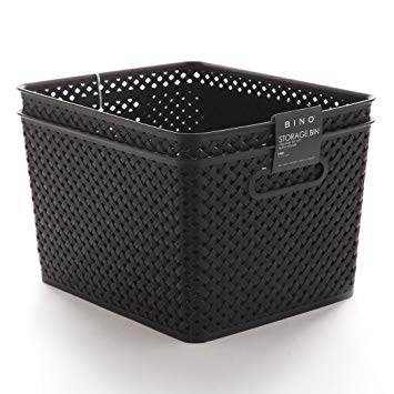 BINO Woven Plastic Storage Basket, Large – 2 PACK (Black)