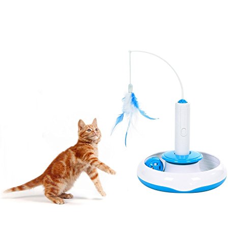 Agoigo Electric Rotate Interactive Cat Toys Teaser Spinning Feathers Kitty Toys