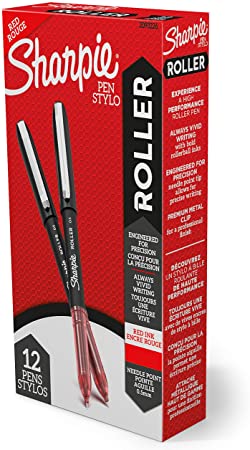 Sharpie Rollerball Pen, Needle Point (0.5mm) Precision Pen, Red Ink, 12 Count