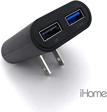 iHome AC Pro 3.4 Amp 2-Port USB Wall or Travel Charger, Flat Foldable Plug for iPhone 11, 11 Pro, 11 Pro Max, Xs, Xs Max, XR, X, 8, Airpods, iPad, Samsung Galaxy Android & More (Black)