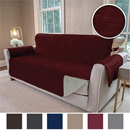 Gorilla Grip Original Velvet Slip Resistant Luxury Sofa Slipcover Protector, Seat Width Up to 70" Patent Pending, 2" Straps/Hook, Couch Furniture Cover for Pets, Dogs, Kids, Cats (Sofa: Merlot)