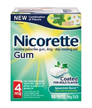 Nicorette Gum Stop Smoking Aid, Spearmint, 100 Count