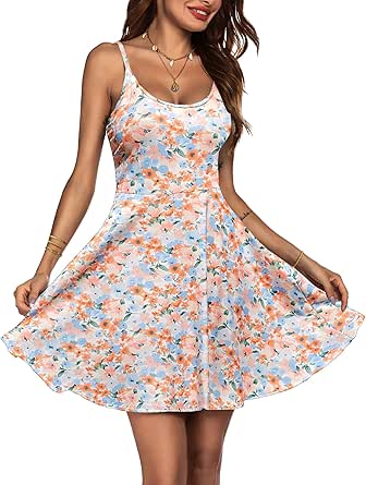 ACEVOG Women's 2024 Summer Dress Adjustable Spaghetti Strap Boho Floral Fit & Flare Beach Sundress