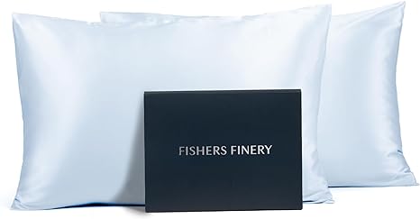 Fishers Finery 25mm 100% Pure Mulberry Silk PillowcaseGood Housekeeping Winner (Blue, Queen 2 Pack)