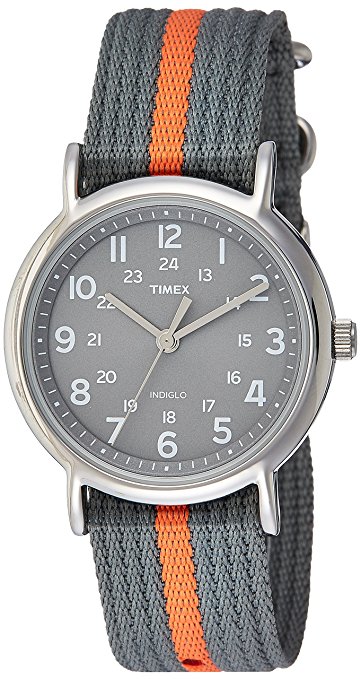 Timex Unisex T2N649 Weekender Gray/Orange Stripe Nylon Slip-Thru Strap Watch