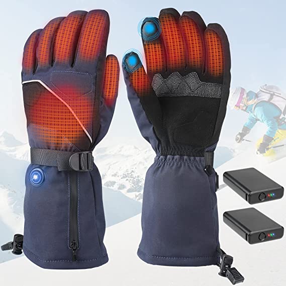 True Rechargeable Electric Heated Thermal Gloves w/ 8 Hrs 4000mAh x2 Hi-Capacity Li-on Batteries, Unisex Extra Thick Waterproof Windproof Fast Heating Hand Warmers for Men Women Winter Ski Motorcycle.