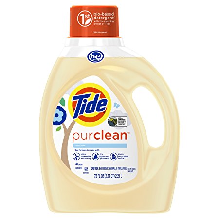 Tide Purclean Liquid Laundry Detergent for Regular & Heavy Washes, Unscented, 75 Fluid Ounce