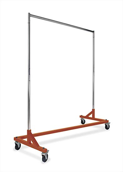 Commercial Garment Rack (Z Rack) - Rolling Clothes Rack, Z Rack With KD Construction With Durable Square Tubing, Commercial Grade Clothing Rack, Heavy Duty Chrome Commercial Garment Rack - Orange