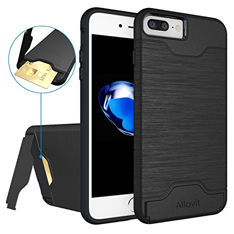 iPhone 7 Case, Allovit [Kickstand] [Heavy Duty] [Hard PC   Soft TPU] Dual Layer Shock Protective Wallet Case for iPhone 7 (Black)