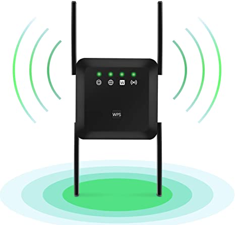 Wireless WiFi Booster Range Extender,1200Mbps Dual Band WiFi Repeater 2.4 & 5Ghz,4 Antennas Extend The WiFi Signal to Smart Home & Alex Devices, 360° Full Coverage Without Dead Ends (1200Mbps, Black)