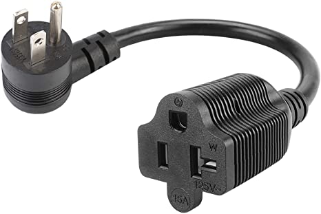 PluGrand 1-Foot Down Angle 15 Amp Household AC Plug to 20 Amp T Blade Adapter Cable，14AWG 1-Foot 20 to 15 Amp Adapter Cord Nema 5-15P to 5-15R/5-20R 20Amp Comb AC Power Cord,15a to 20a Adapter Black