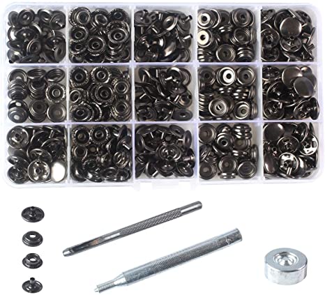 INNETOC 100 Sets - 12mm(1/2") Metal Line 20 Gunmetal Black Plated Steel Snaps Fastener Leather Rapid Rivet Button Sewing with Seting Tool (12mm, Gun Black)