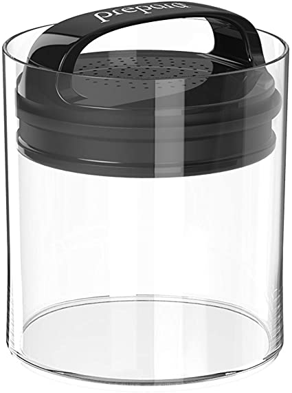 Prepara 3041-BA Evak Fresh Saver, Medium-Short Airless Canister with Black handle, 1.5 Quart, Clear