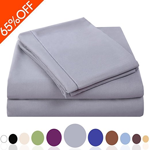Balichun Luxurious Bed Sheet Set-Highest Quality Hypoallergenic Microfiber 1800 Bedding Super Soft 4-Piece Sheets with 18" Deep Pocket Fitted Sheet Twin/Full/Queen/King/Cal King Size (King, Grey)